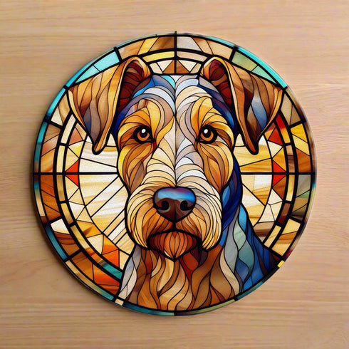 Airedale Terrier Circular Glass Suncatcher Worktop Saver